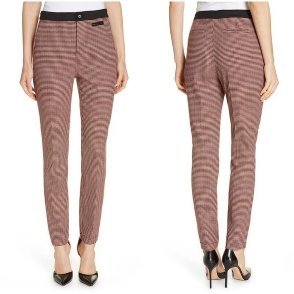 $350 GREY JASON WU Milano Stretch Skinny Pants Houndstooth Plaid Red Multi 4 - Picture 1 of 9